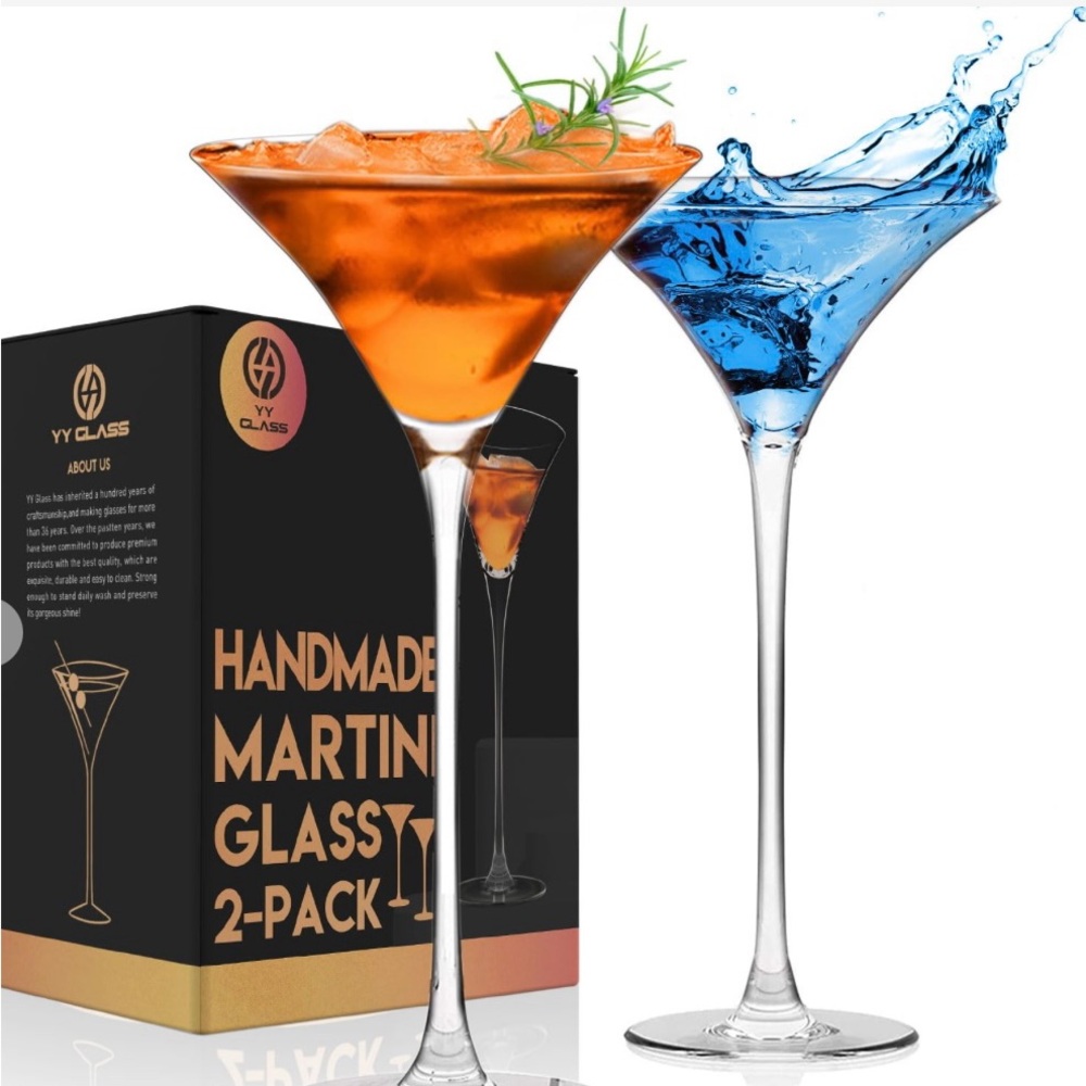 YY Glass Hand Made Martini Glasses Set Of 2-8.5oz Bar Glasses Crystal Tall Coupe